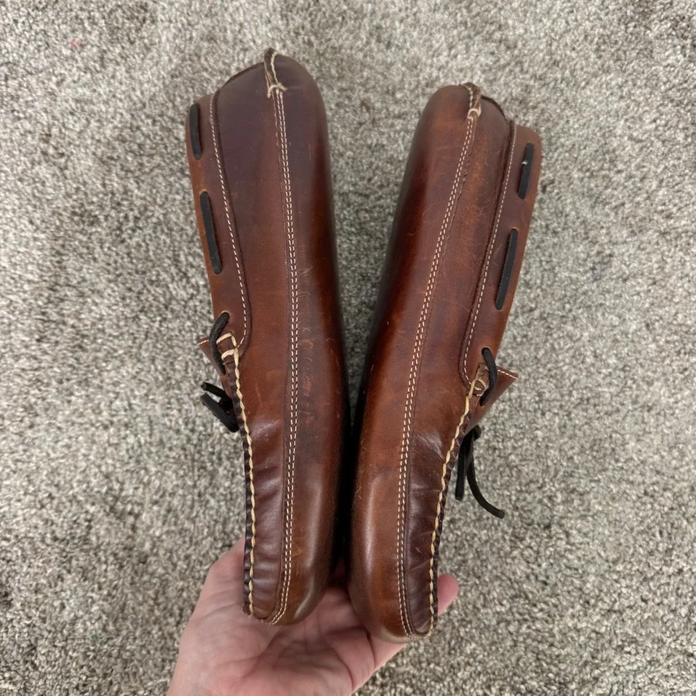 LL Bean Mens Brown Leather Driving Moccasins Slippers Loafers Size 11 D 197690